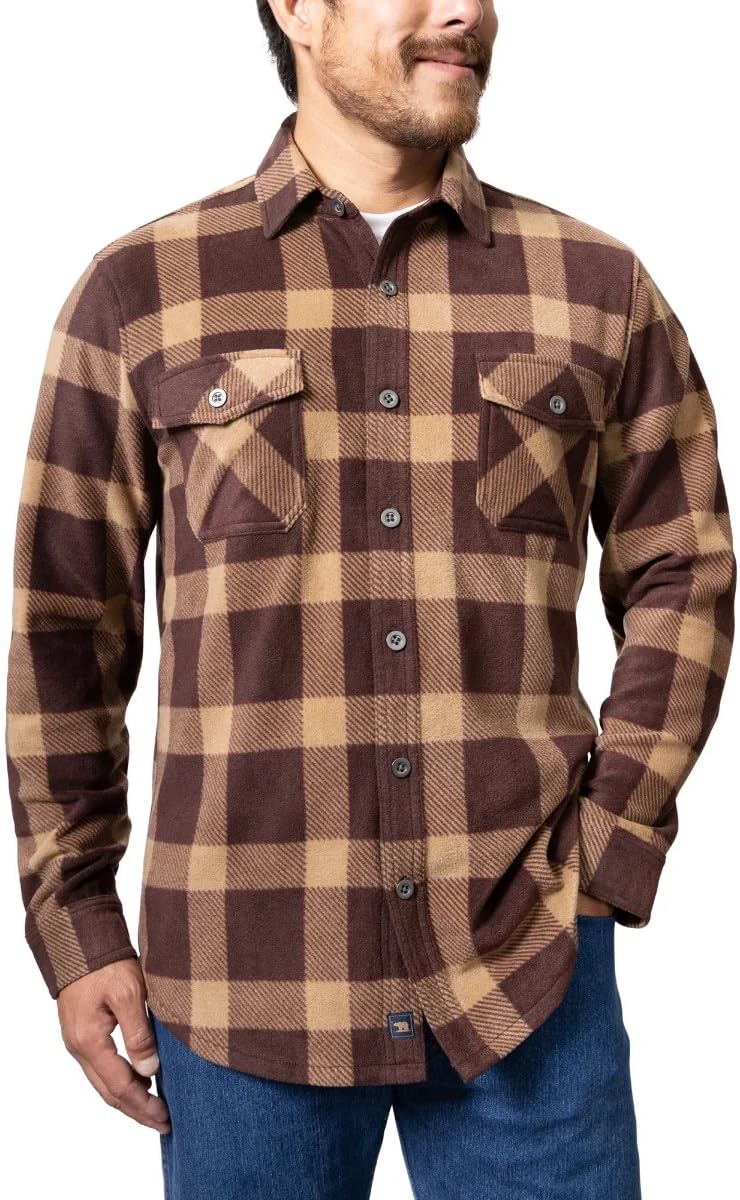 Freedom Foundry Mens Lightweight Plush Plaid Fleece Shirt