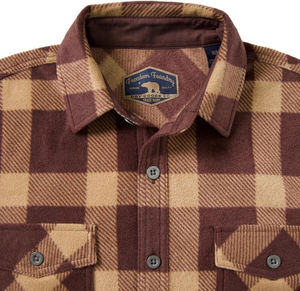 Freedom Foundry Mens Lightweight Plush Plaid Fleece Shirt